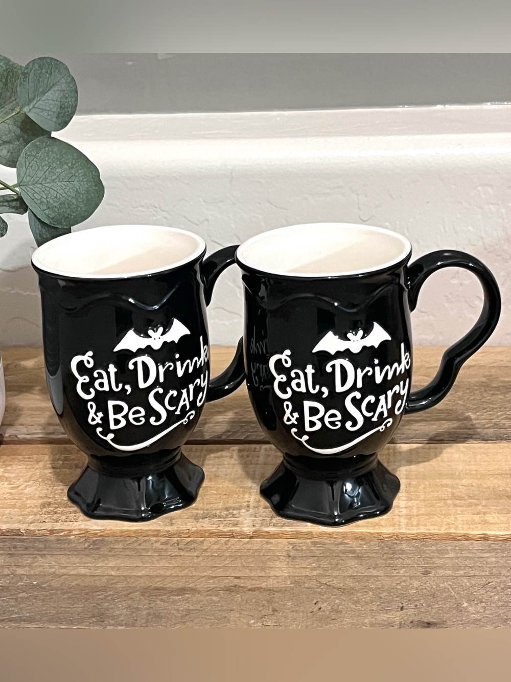 Hallmark Exclusive Halloween Eat Drink & Be Scary Pedestal Mugs Set of 2